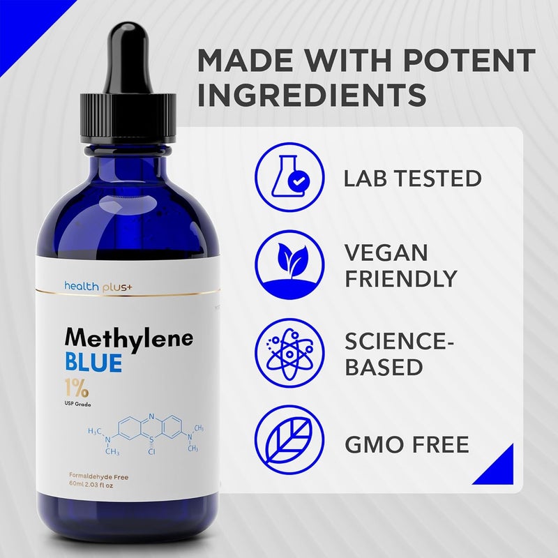 healthplus قطرات ميثيلين الأزرق عالية النقاء 1% محلول، درجة USP، 60 مل – ميثيلين أزرق درجة صيدلانية، خالي من الفورمالديهايد، خالي من الكحول، مختبر من طرف ثالث - Image 3